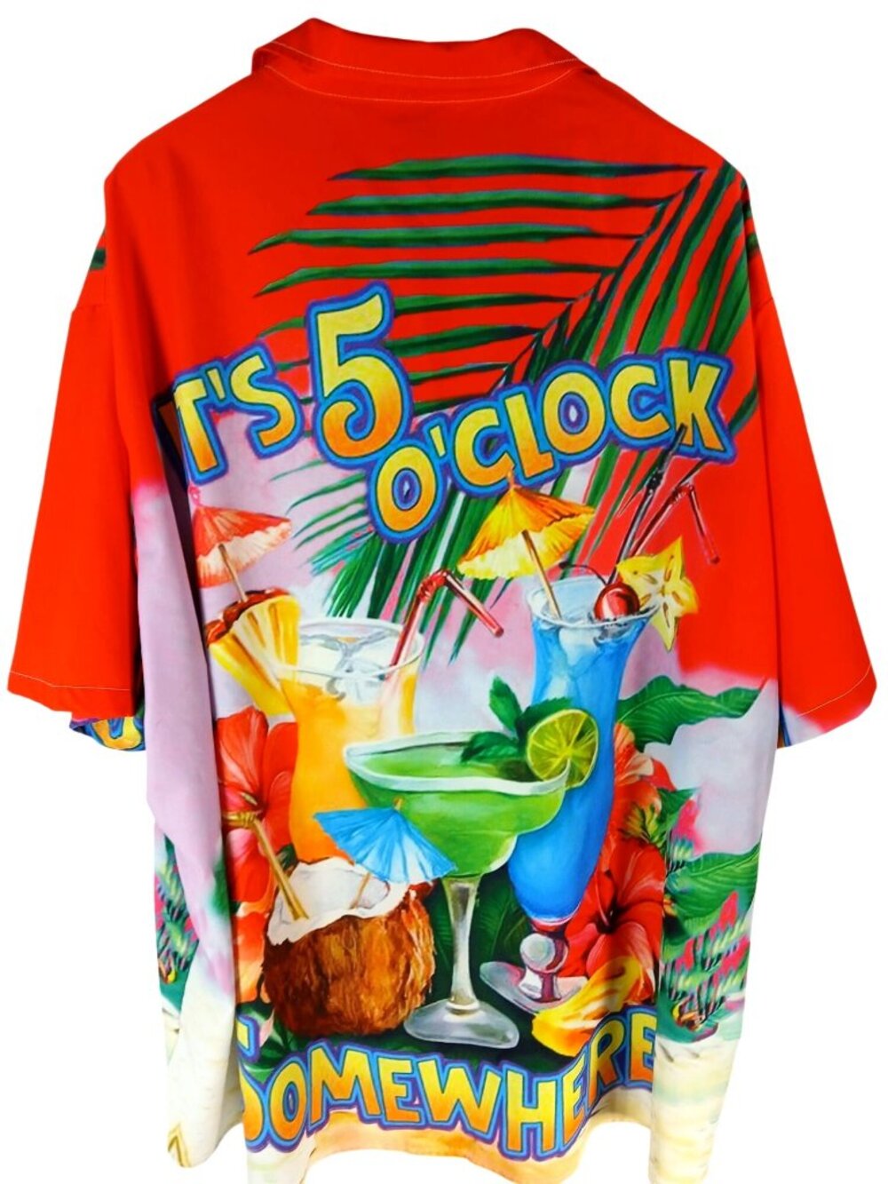 Aloha Mens 5 OClock Short Sleeve Hawaiian Shirt Size 5XL Red Multicolor Tropical - Picture 9 of 12
